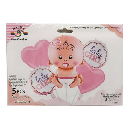 Globo Metalizado Bebé X5 Diseños, Rosado Baby Shower Rosado Baby