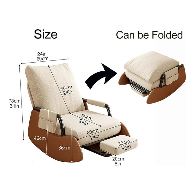 Sillon Poltrona Butaca Mecedora Con Posa Pie Y Bolsillo Beige