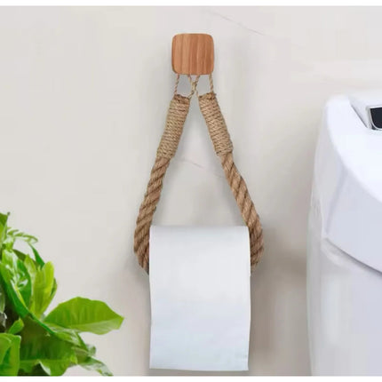 Porta Rollo De Papel Higiénico Adhesivo De Cuerda Tejida Beige