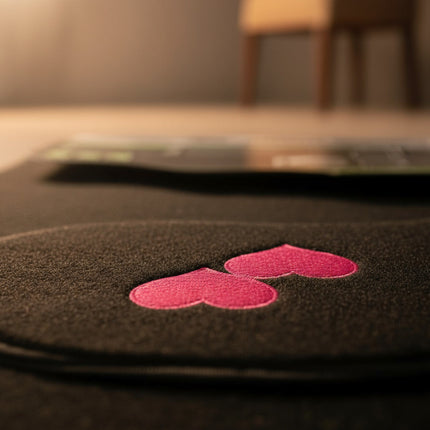 Set De Alfombras Para Auto Diseño Con Corazones Rosa X4 Negro