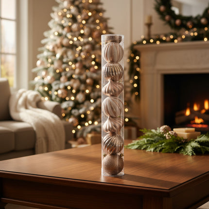 Set X9 Chirimbolos Para Arbol De Navidad  Grandes Rosa Gold
