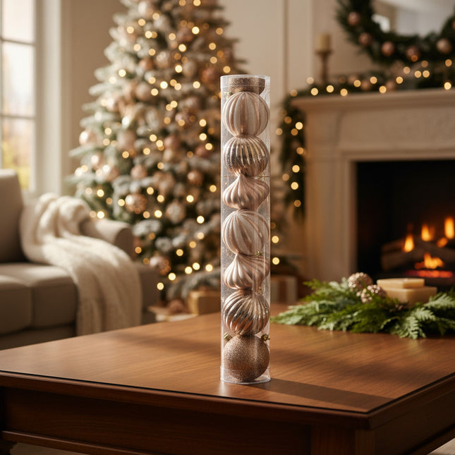 Set X9 Chirimbolos Para Arbol De Navidad  Grandes Rosa Gold