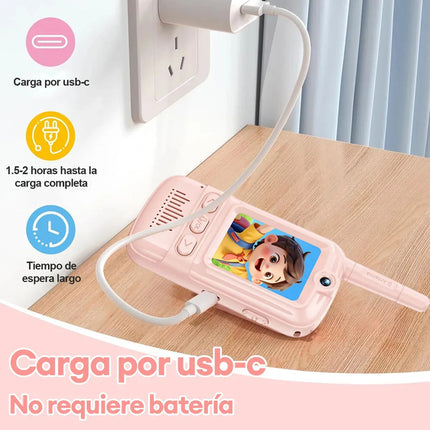 Walkie-talkie Con Video Para Niños Pack De 2 Con Azul Claro Rosa Claro