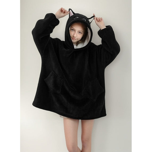 Manta Buzo Capucha Bolsillos Infantil Gatito Negro  Unico Negro