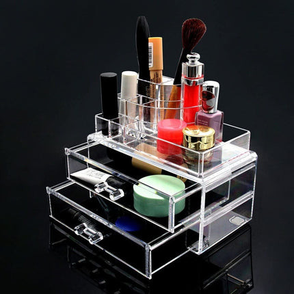 Organizador Para Cosmeticos 8 Compartimientos Y 2 Cajones  Transparente