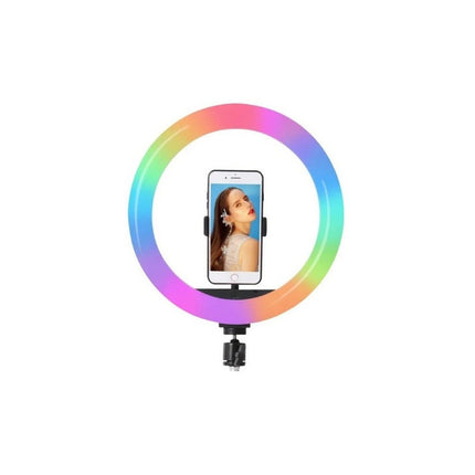 Aro Anillo Luz Led Rgb Multi Color Con Tripode 26cm Negro Rgb Multicolor Y Blanco Ajustable