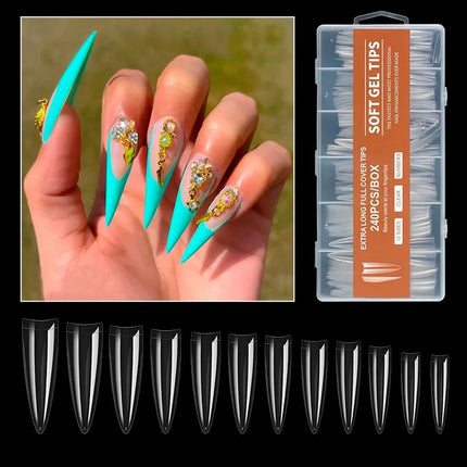 Set Uñas Postizas 240 Pcs + Pestañas Flúo 6 Pares Belleza Flúor