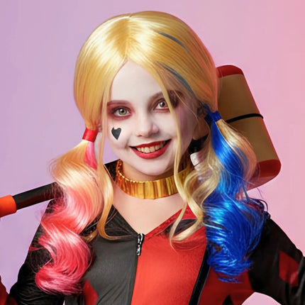 Peluca Tipo Harley Quinn Para Disfraz Azul Y Fucsia