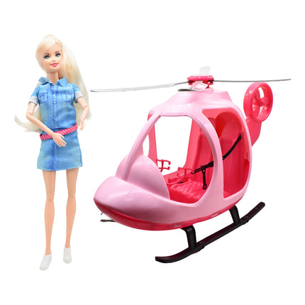 Muñeca Con Helicóptero Grande Rosado