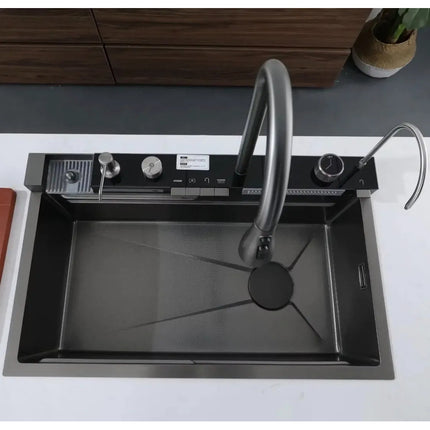 Pileta Bacha Acero Inox Multifuncion Con Lava Vaso Premium Negro
