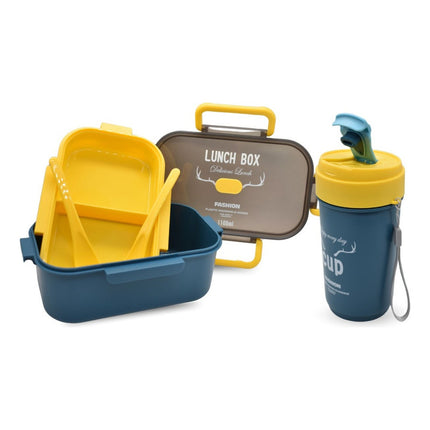 Set De Vianda De Dos Niveles Con Cubiertos Y Vaso 1100ml