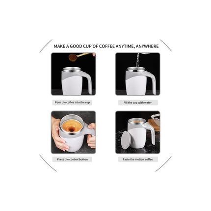 Taza Con Mezclador Magnético Y Tapa A Pilas De 380 Ml Acero Blanco