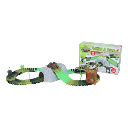Pista Flexible De Autos Dinosaurio - 96 Piezas Verde
