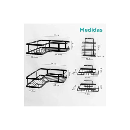 Set X5 Estante Organizador Esquinero Ducha Baño Jabonera Negro