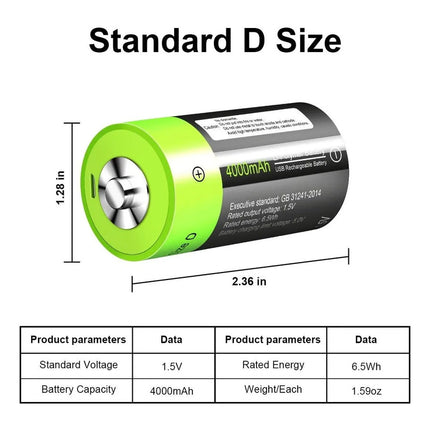Pack 2 Pilas Tipo D Recargables Micro Usb 4000mah