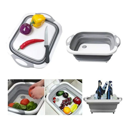Tabla De Cortar Plegable, Con Bandeja De Plástico Y Silicona Gris Y Blanco