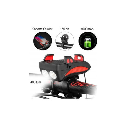 Farol Luz Led  Bicicleta 4 En 1 Bocina+luz+cargador+soporte