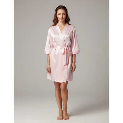 Bata Salto De Cama Satinada Con Cinturon Rosa Xl