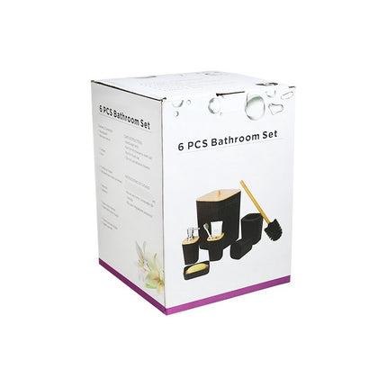 Juego Set De Bano 6pz Blanco Premium Con Bambu  Blanco