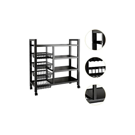 Rack Organizador 4 Estantes 4 Canastos - Metal Con Rueda Negro