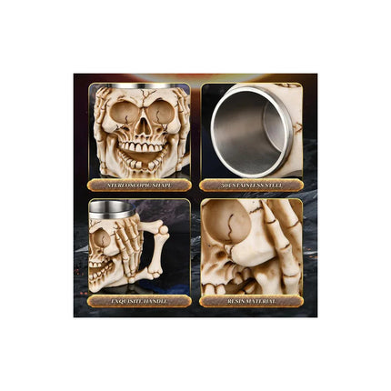 Taza Tarro Craneo Calavera De Resina Y Acero Inoxidable Crema