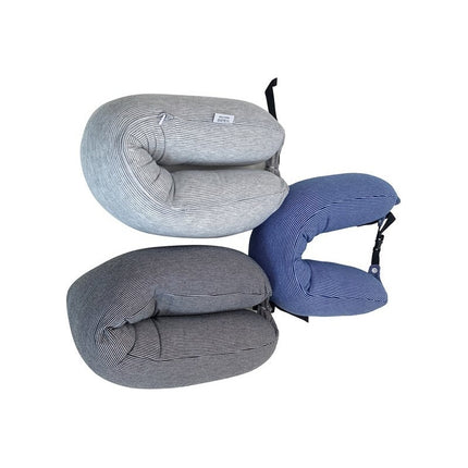 Almohada De  Viaje Varios Modos De Uso Forma U Gris, Azul, Negro Rayado