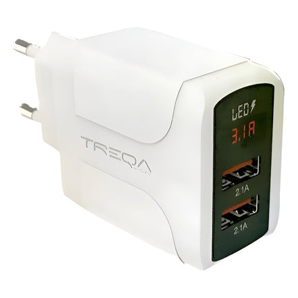 Cargador Rapido 2 Usb Con Diplay 2.1 A Treqa Negro/blanco