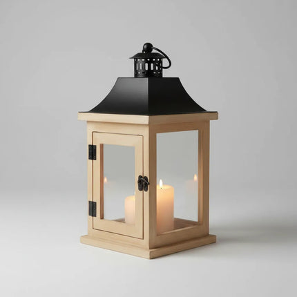 Farol Decorativo Rústico De Madera Y Metal Cgf01264 Marrón