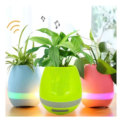 Parlante Bluetooth Mini Maceta Sistema Touch Piano Y Led X