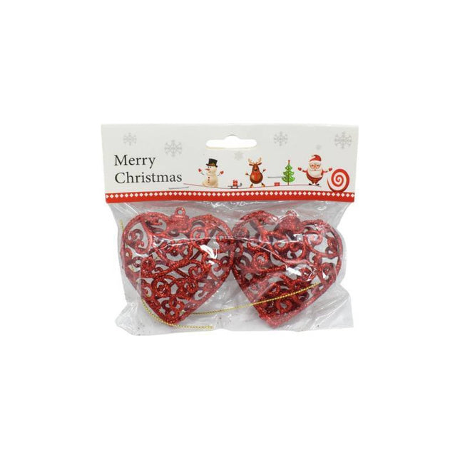 Adorno De Navidad Colgante Con Brillos X 2. Rojo Ccm00745 Rojo