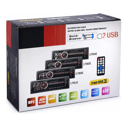 Radio Para Auto Coche Bluetooth Fm Control Remoto Usb X2 Led Negro