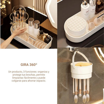 Organizador Giratorio Para Maquillajes Y Cosméticos 3 En 1 Beige