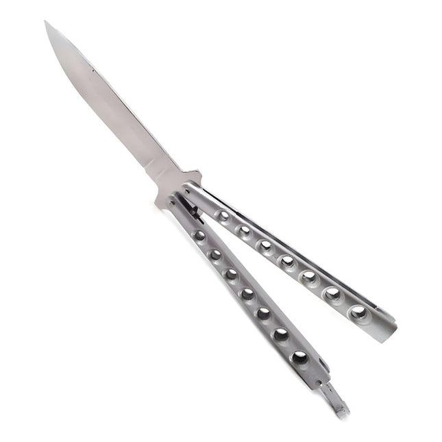 Navaja Plegable Mariposa En Metal - Con Seguro Plateado