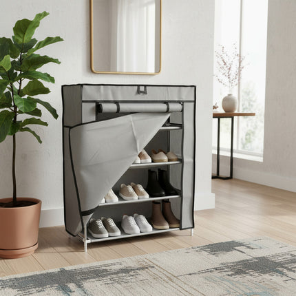 Zapatera De Tela Con Estantes 72x52x27cm Gris Gris
