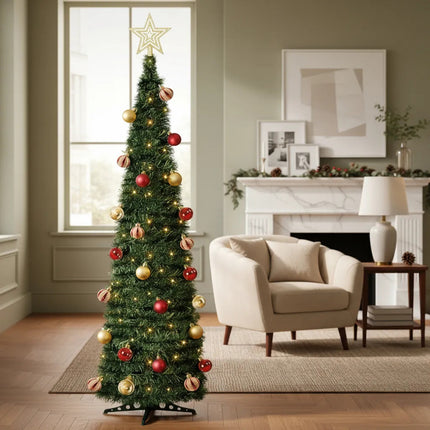 Arbol De Navidad Autoarmable Con Decoracion Luces Y Puntero X