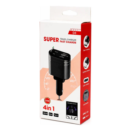 Cargador De Auto Retractil 4 En 1 Carga Rapida (jtcarg606)