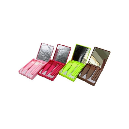 Pincel De Maquillaje X5 Con Espejo Estuche De Plástico