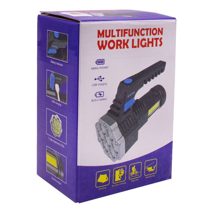 Linterna Led Recargable 14cm Con Agarre Blanca Negro