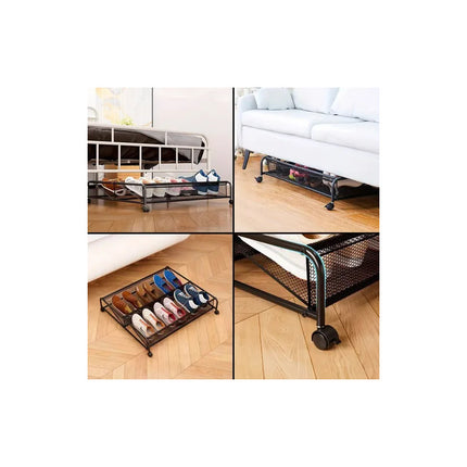Zapatera Bajo Cama 6pares Organizador Calzados Metal Ruedas Negro