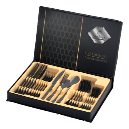 Cubiertos Metalicos 24pz Caja Organizadora Lh-3778 Negro
