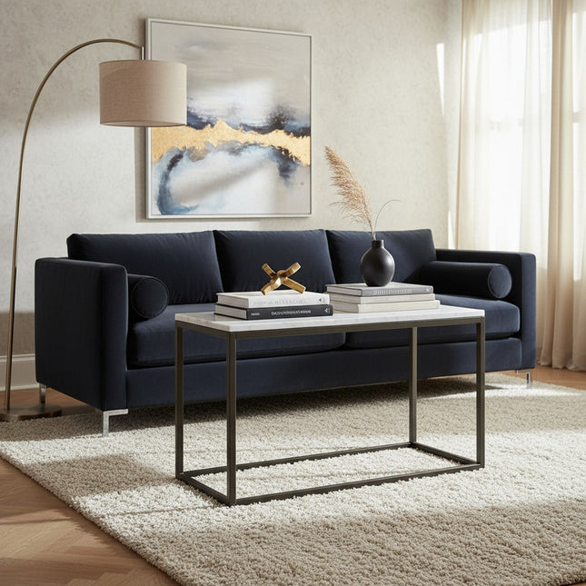 Mesa Lateral Metal/marmol 70x35x58cm Blanco/negro Blanco