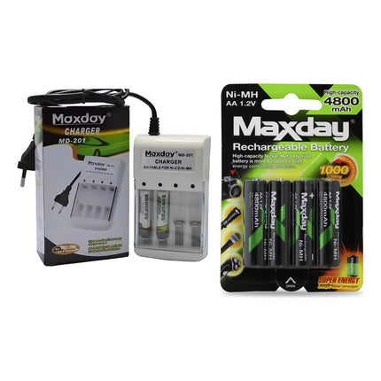 Cargador De Pilas Recargables Aa Y Aaa  Maxday + 4 Pilas Aa
