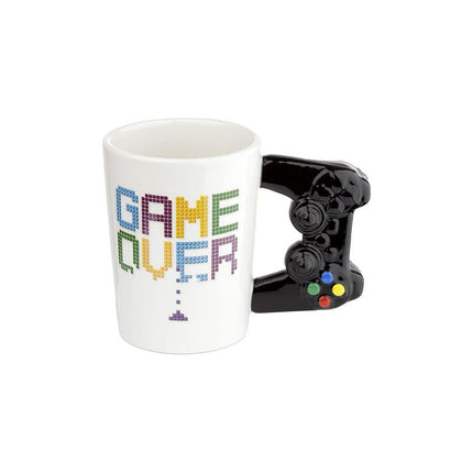 Taza Ceramica Game Over Agarre Tipo Joystick Negro