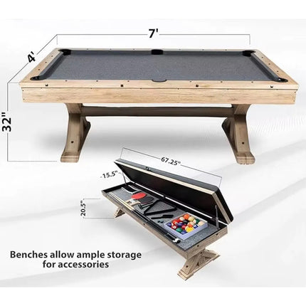 Mesa De Pool 3 En 1 + Ping Pong + Mesa Con 2 Bancos Madera