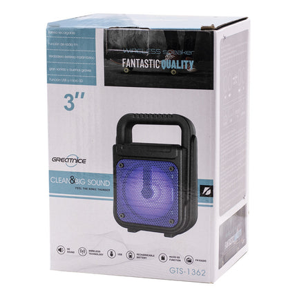 Parlante Portatil Gts-1362 3 Bt Fm Tf Rgb Negro