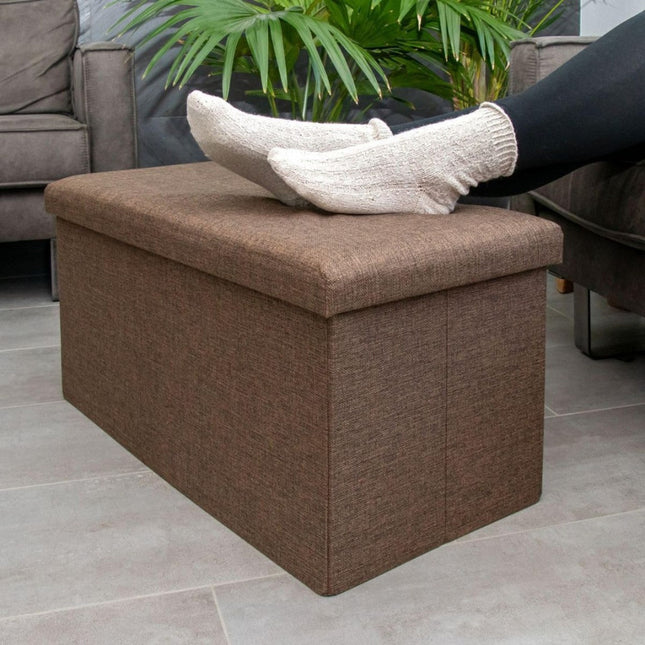 Banco Puff Baúl Plegable Rectangular  76x38x36cm. Marrón