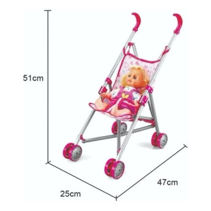 Set De Coche, Hamaca Y Silla Para Muñecas Set X 3 Rosa Chicle