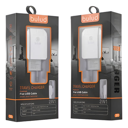 Cargador De Pared 2 Usb -cable Micro Usb V8 2.4 A + 1.0a Blanco
