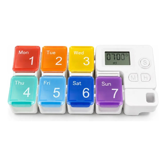 Pastillero Semanal Con Alarma Digital Blanco