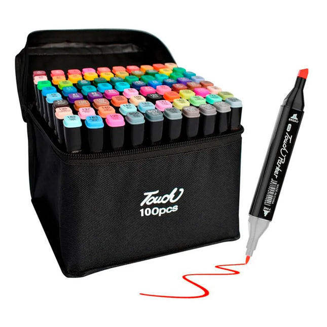 Marcadores De Doble Punta X100 Colores Con Bolso Varios